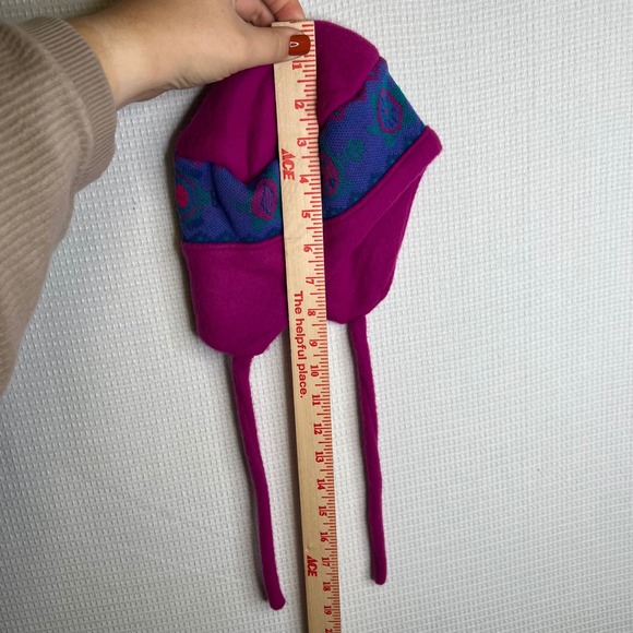 Turtle Fur Kids Ear Flap Hat Magenta Purple Geometric Pattern Retro VTG - Picture 7 of 8